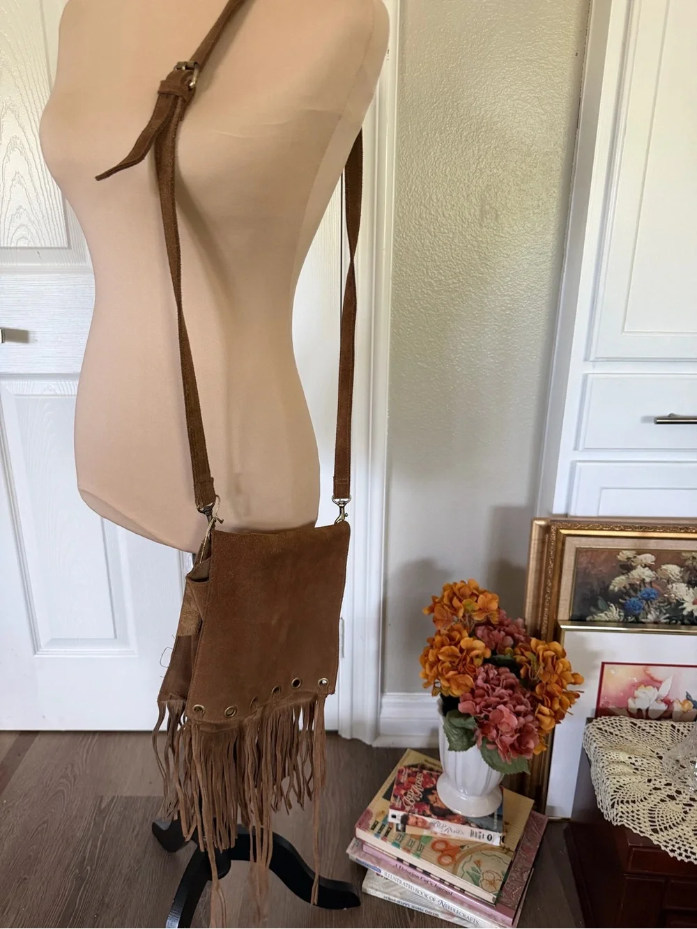 Naturalizer brown Suede leather Fringe Hobo Bag